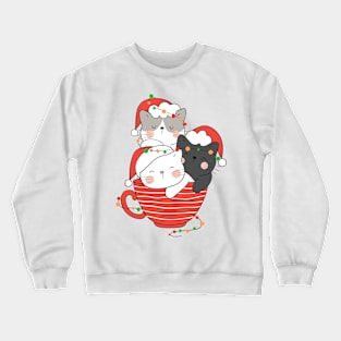 cute kawaii christmas cat Crewneck Sweatshirt